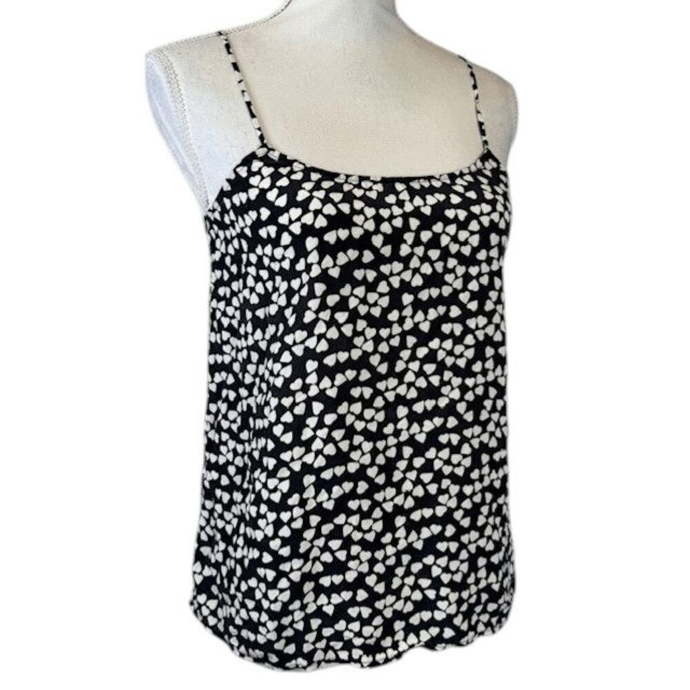 Equipment "Layla" Silk‎ Cami Black with White Hearts Signature Tank Size Small